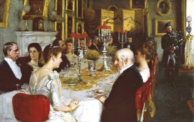 Dîner à Haddo House, tableau d’Alfred Edward Emslie, 1884